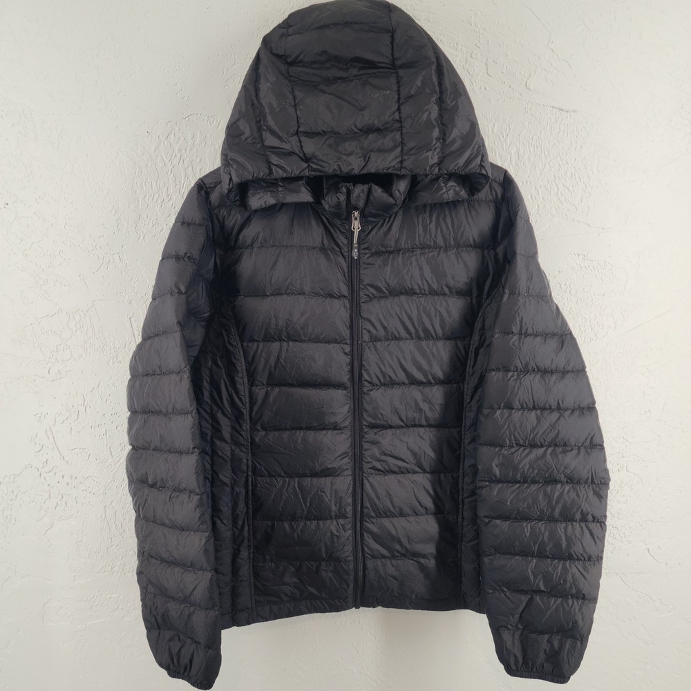 Heatkeep Size XL Black Packable Hooded Puffer Jacket Lightweight Down Feathers